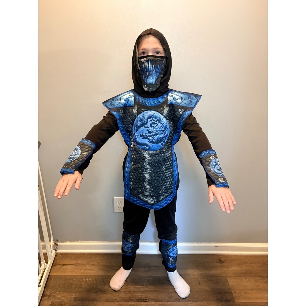Spirit Halloween Dragon Ninja Costume Kids Medium 8-10 Blue Black 7-Piece Set - Picture 3 of 6